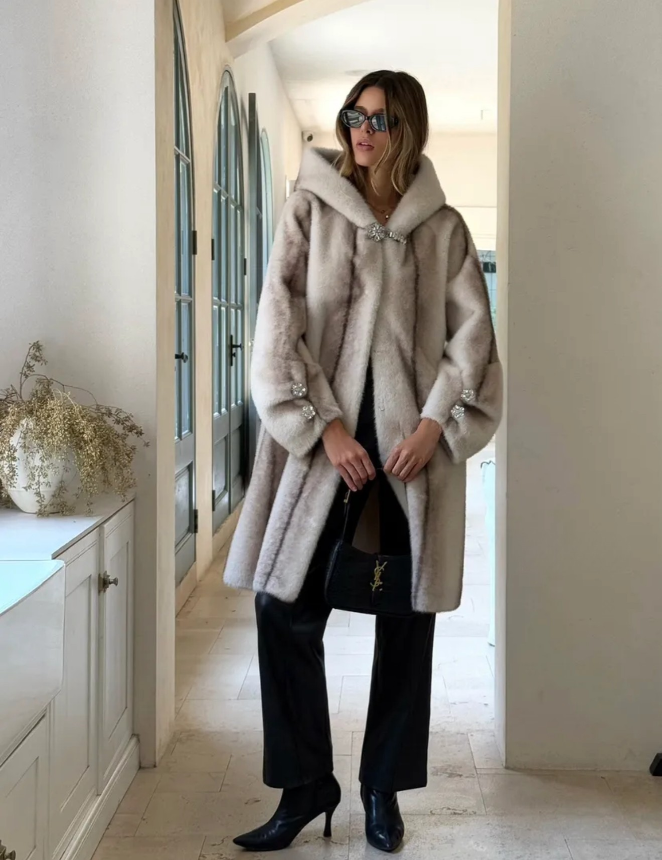 Palton Lung din Blană Artificială cu Efect Ombre | Qarma