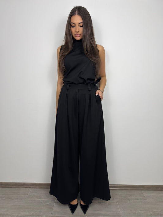 Pantaloni Largi Dama – Croiala Cropped cu Pense