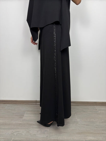 Pantaloni Negri Wide Leg din Rayon cu Vipușcă "Glam" | Mărime Universală (S-XL) | Qarma