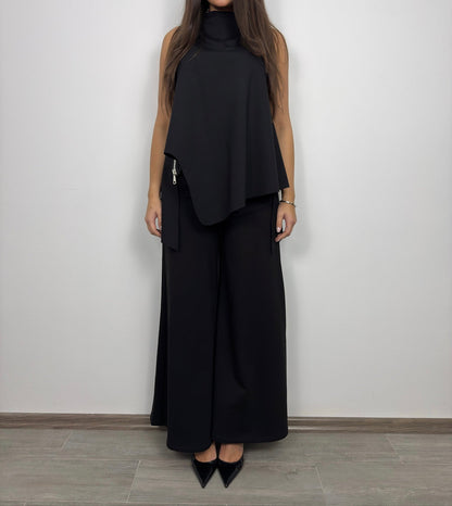 Pantaloni Negri Wide Leg din Rayon cu Vipușcă "Glam" | Mărime Universală (S-XL) | Qarma