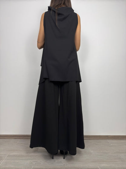 Pantaloni Negri Wide Leg din Rayon cu Vipușcă "Glam" | Mărime Universală (S-XL) | Qarma