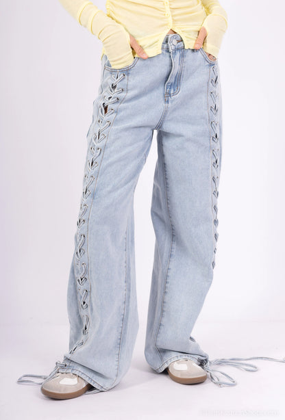Jeans Drepți cu Șiret Lateral (S-M-L)