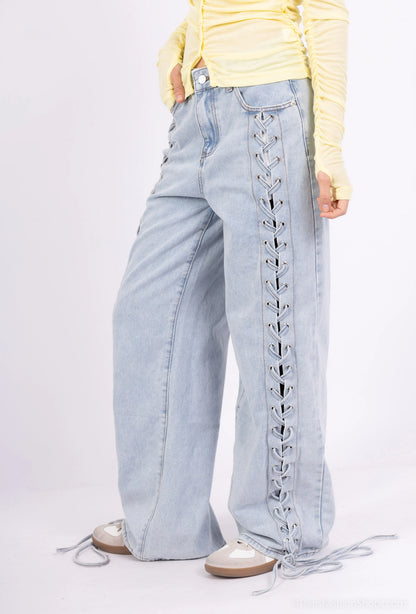 Jeans Drepți cu Șiret Lateral (S-M-L)