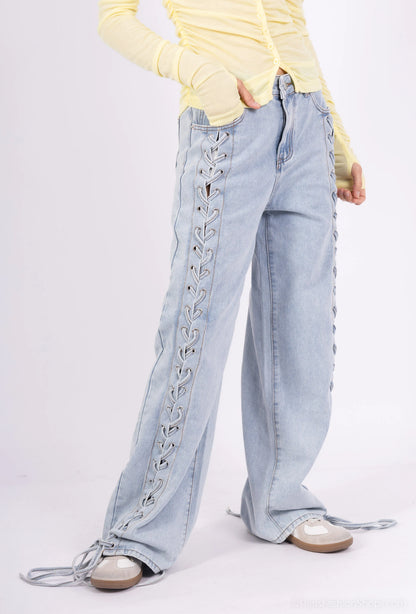 Jeans Drepți cu Șiret Lateral (S-M-L)