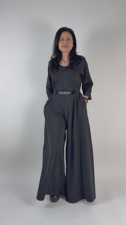 Salopetă Neagră din Lycra cu Mânecă Lungă (S-XL)