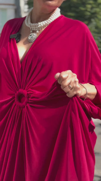 Rochie Arhitecturală Fluidă cu Detaliu Inel (S-XL)