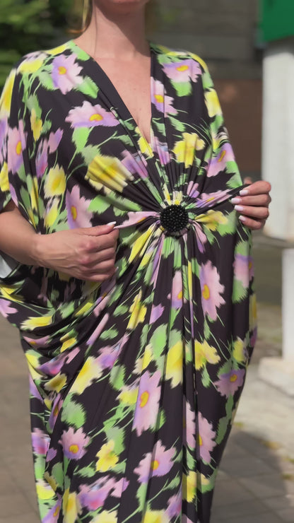Rochie Arhitecturală cu Imprimeu Grafic Multicolor și Detaliu Inel (S-XL)