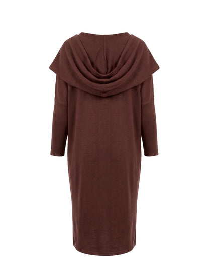 Rochie Midi Maro-Ciocolatiu cu Glugă Drapată | Mărime Universală (S-XL) | Qarma