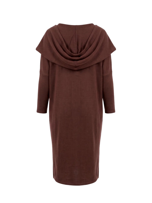 Rochie Midi Maro-Ciocolatiu cu Glugă Drapată | Mărime Universală (S-XL) | Qarma