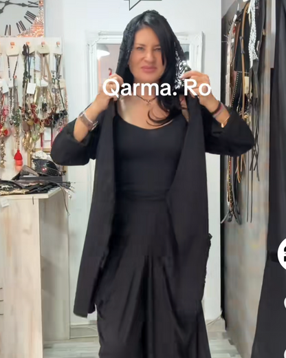 Cardigan Negru cu Glugă Texturată