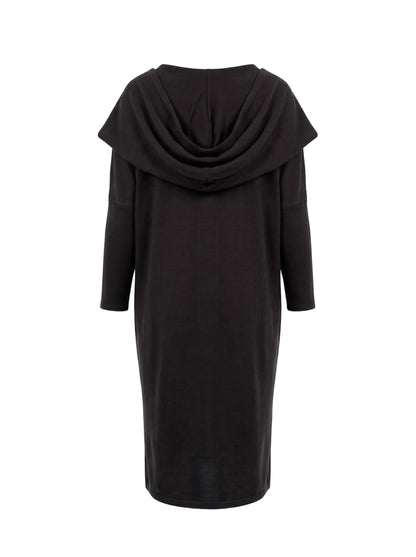 Rochie Neagră Midi cu Glugă Drapată (S-XL) Mărime Universală (S-XL) | Qarma