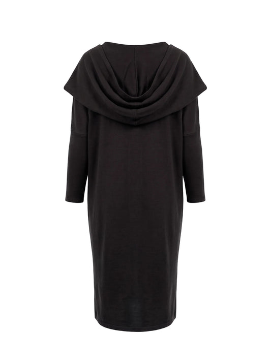 Rochie Neagră Midi cu Glugă Drapată (S-XL) Mărime Universală (S-XL) | Qarma
