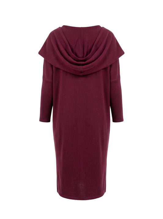 Rochie Vișinie Midi cu Glugă Drapată | Mărime Universală (S-XL) | Qarma