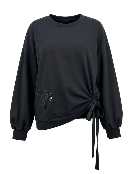 Bluză Neagră cu aplicație inimă și șnur | Mărime Universală (S-XL) | Qarma