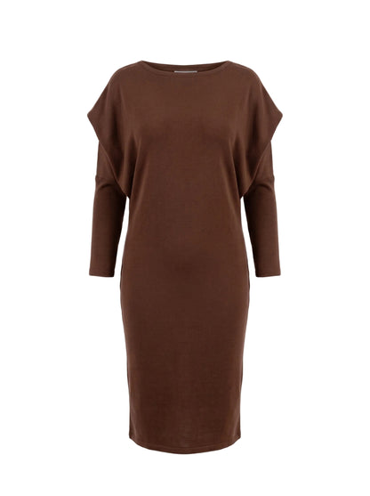 Rochie Midi Maro-Ciocolatiu cu Glugă Drapată | Mărime Universală (S-XL) | Qarma