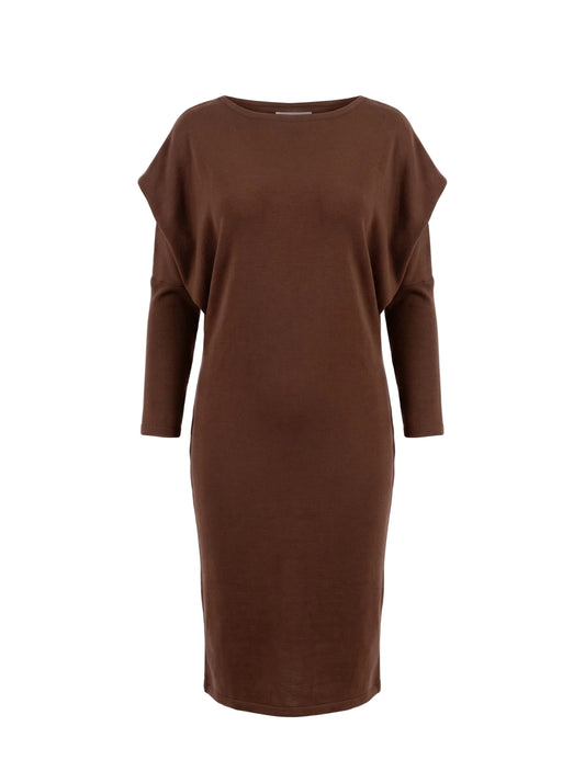 Rochie Midi Maro-Ciocolatiu cu Glugă Drapată | Mărime Universală (S-XL) | Qarma