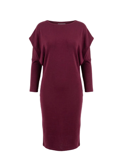 Rochie Vișinie Midi cu Glugă Drapată | Mărime Universală (S-XL) | Qarma