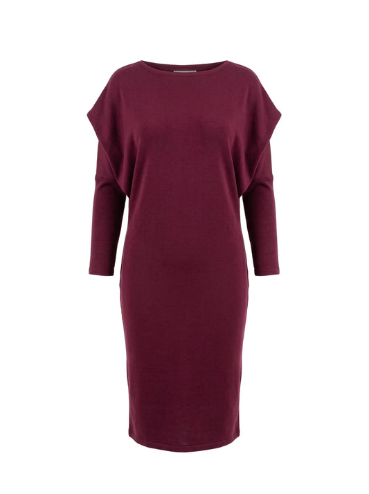 Rochie Vișinie Midi cu Glugă Drapată | Mărime Universală (S-XL) | Qarma