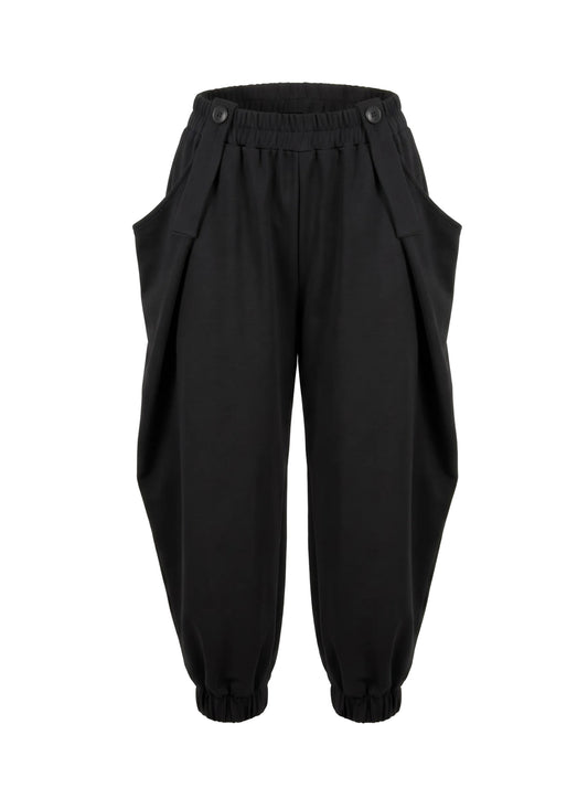 Pantaloni Arhitectural Noir cu Cute Geometrice și Nasturi (S-XL)