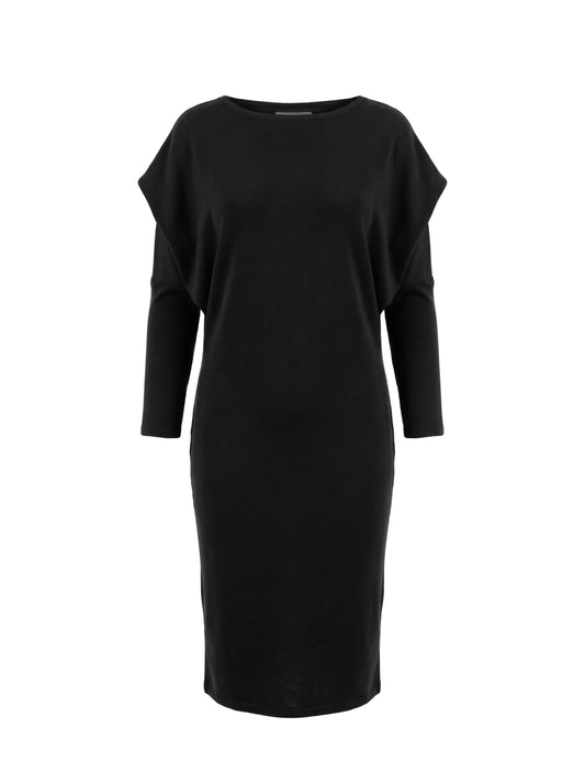 Rochie Neagră Midi cu Glugă Drapată (S-XL) Mărime Universală (S-XL) | Qarma