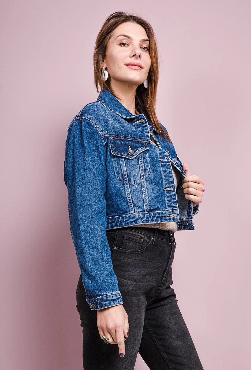 Jacheta denim albastra clasica si scurta - simpla